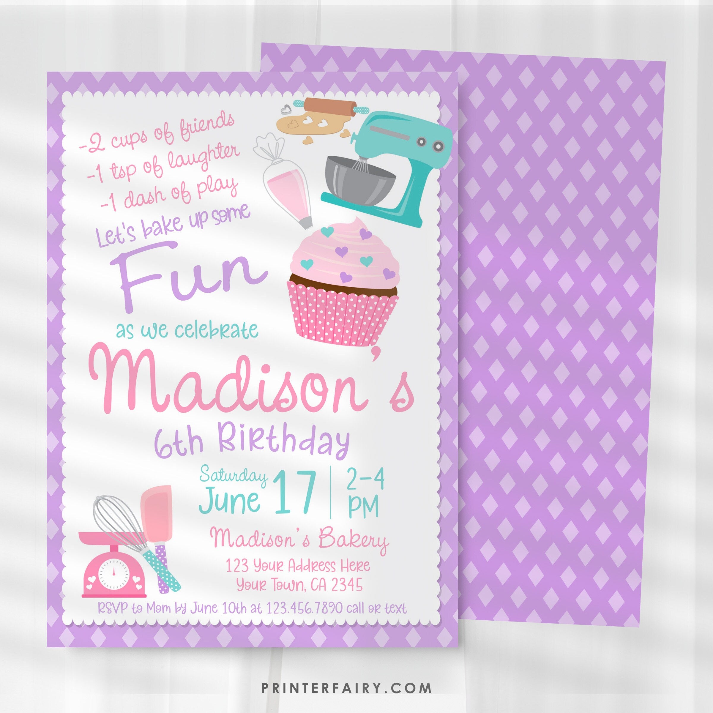 Editable Baking Birthday Invitation, Bakery Party (Instant Download)