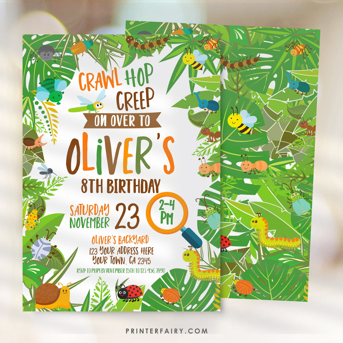 Bugs Birthday Invitation, Creepy Crawly Party, Editable Digital Invite (INSTANT DOWNLOAD)