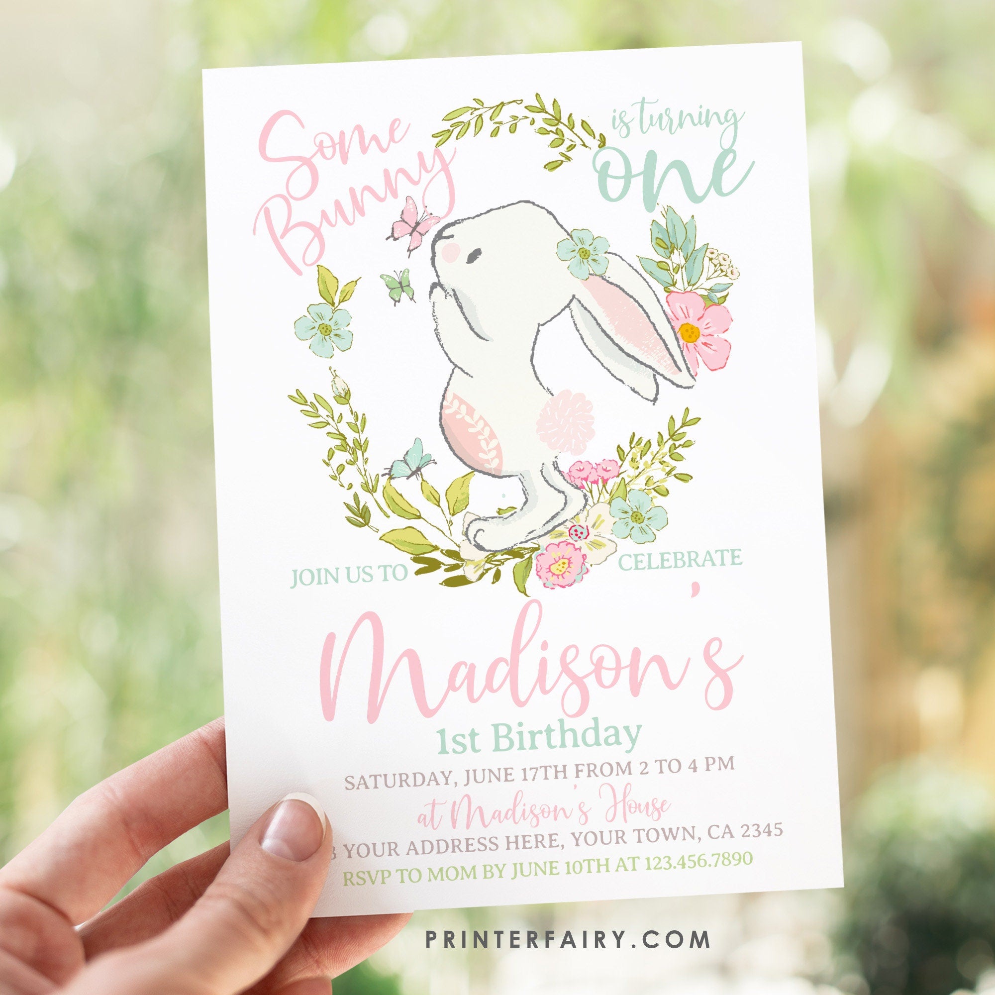 Bunny Editable Invitation Template Editable for Any Age, Spring Easter Party, INSTANT DOWNLOAD