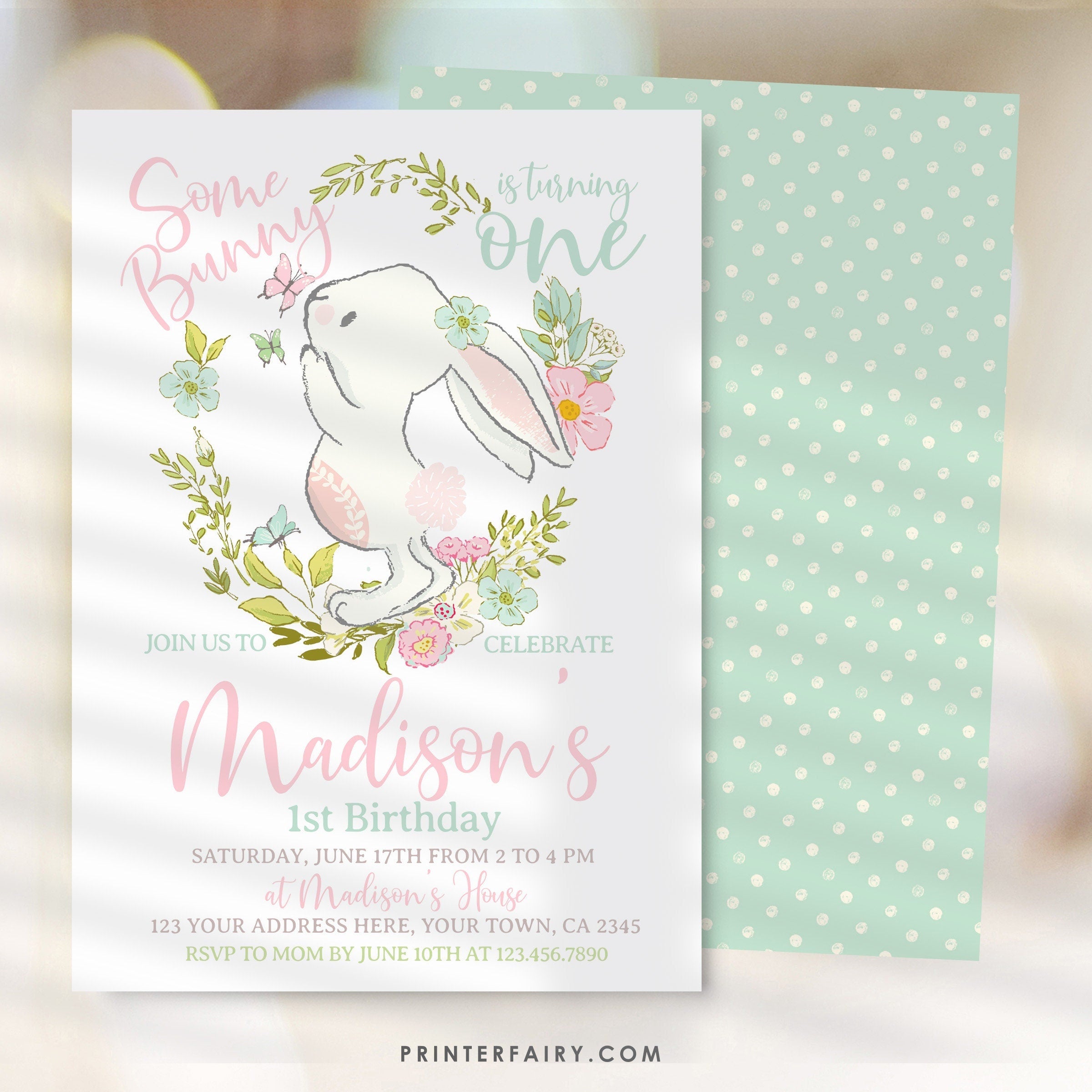 Bunny Editable Invitation Template Editable for Any Age, Spring Easter Party, INSTANT DOWNLOAD