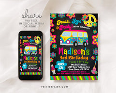 Editable Hippie Birthday Invitation, Groovy 60s Party (Digital Download)