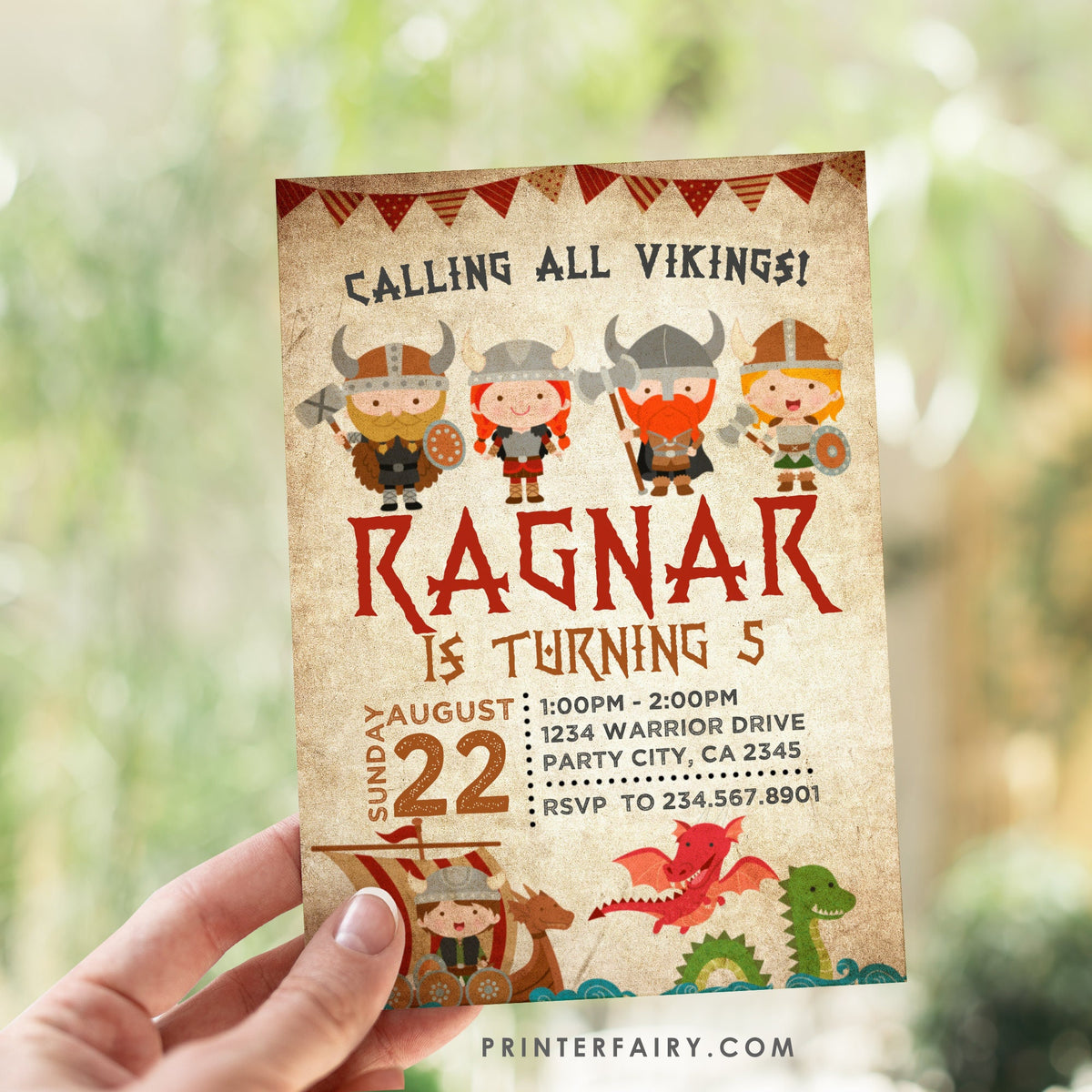 Editable Viking Birthday Invitation, Dragon Party (Instant Download)