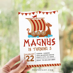 Viking Boat Birthday Invitation, Editable Dragon Ship (Instant Download)