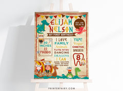 Viking Birthday Milestones Board with Dragon Photo (Instant Download)
