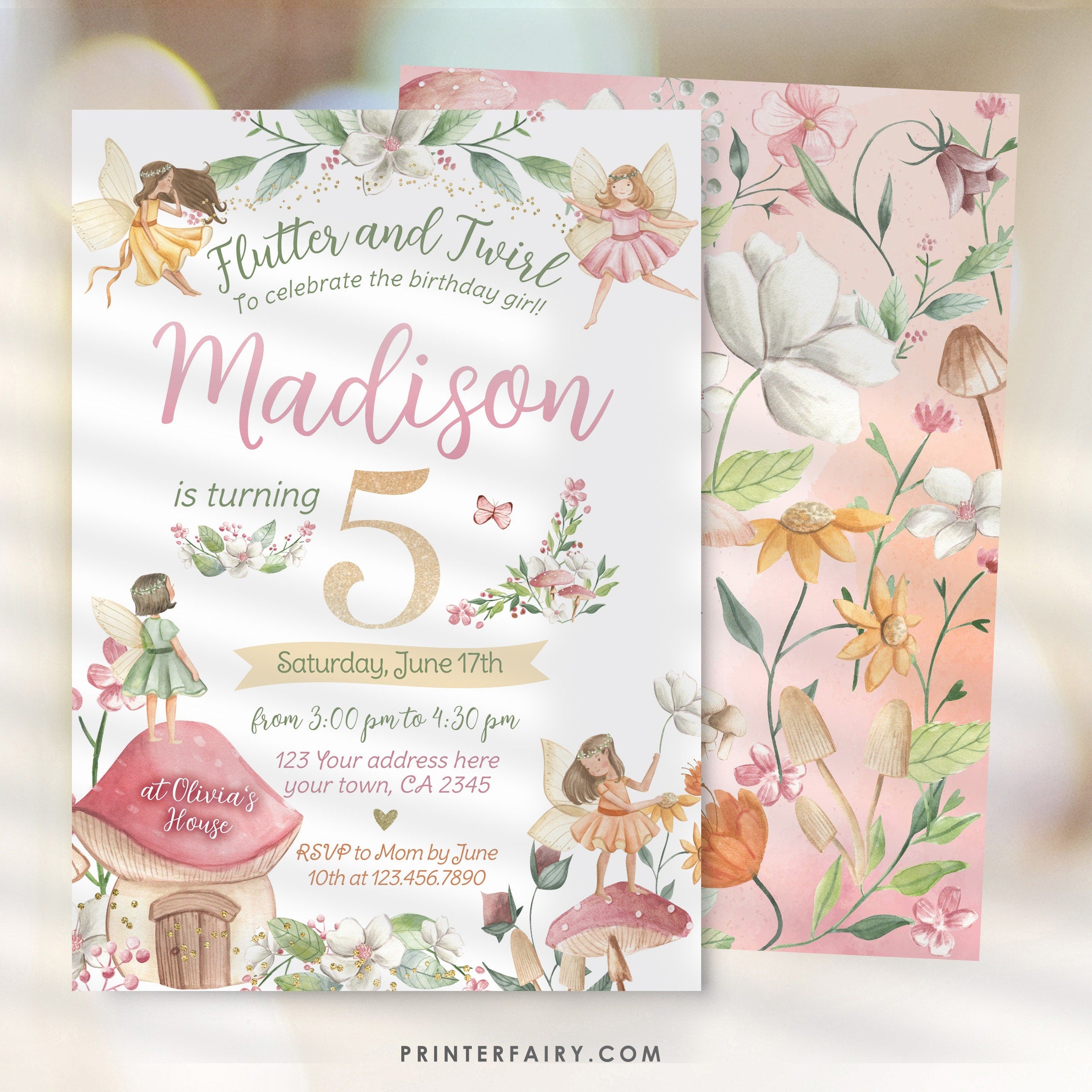 Editable Fairytale Birthday Invitation, Autumn Floral (Instant Download)