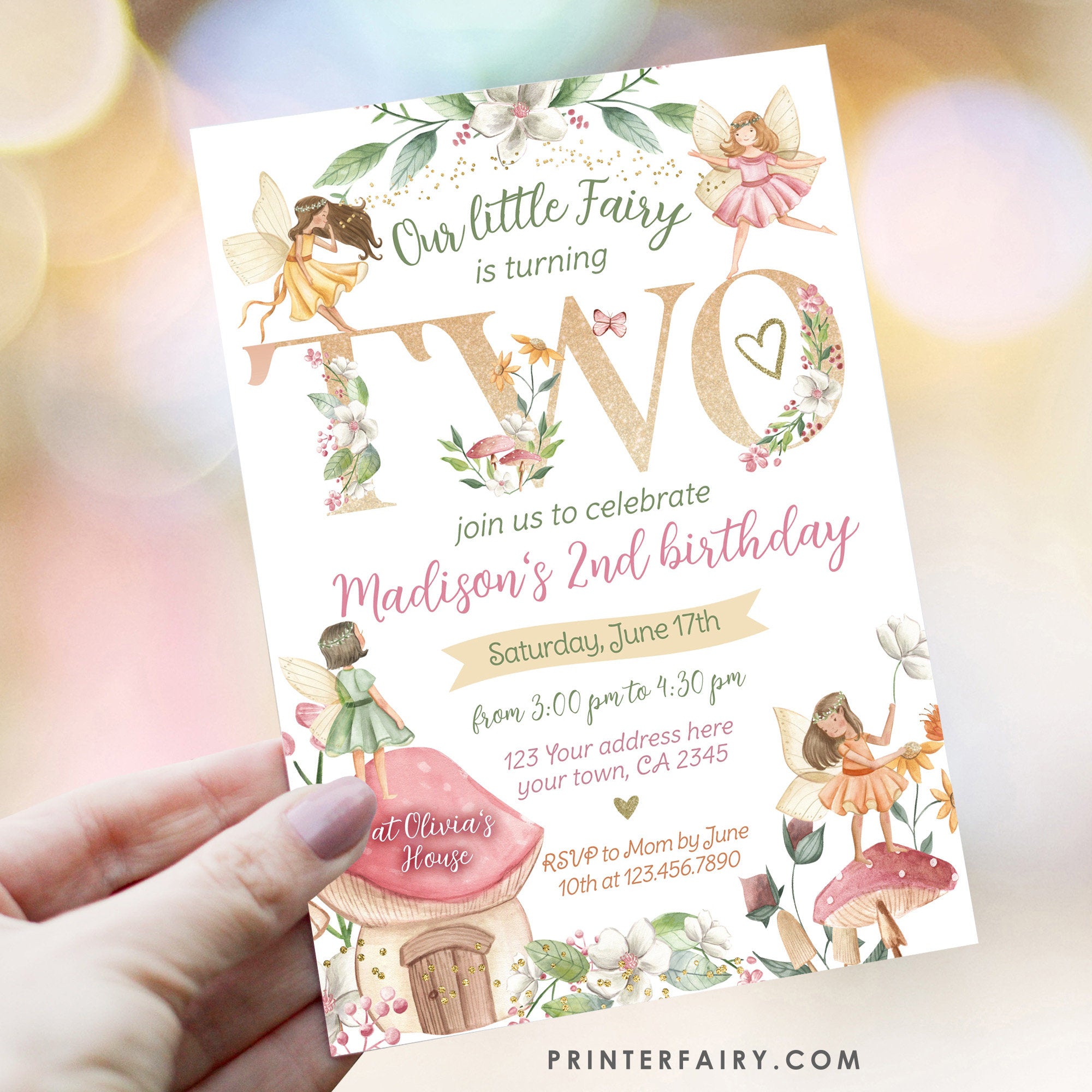 Editable Fairytale 2nd Birthday Invitation, Floral Garden Party (Digital Item)