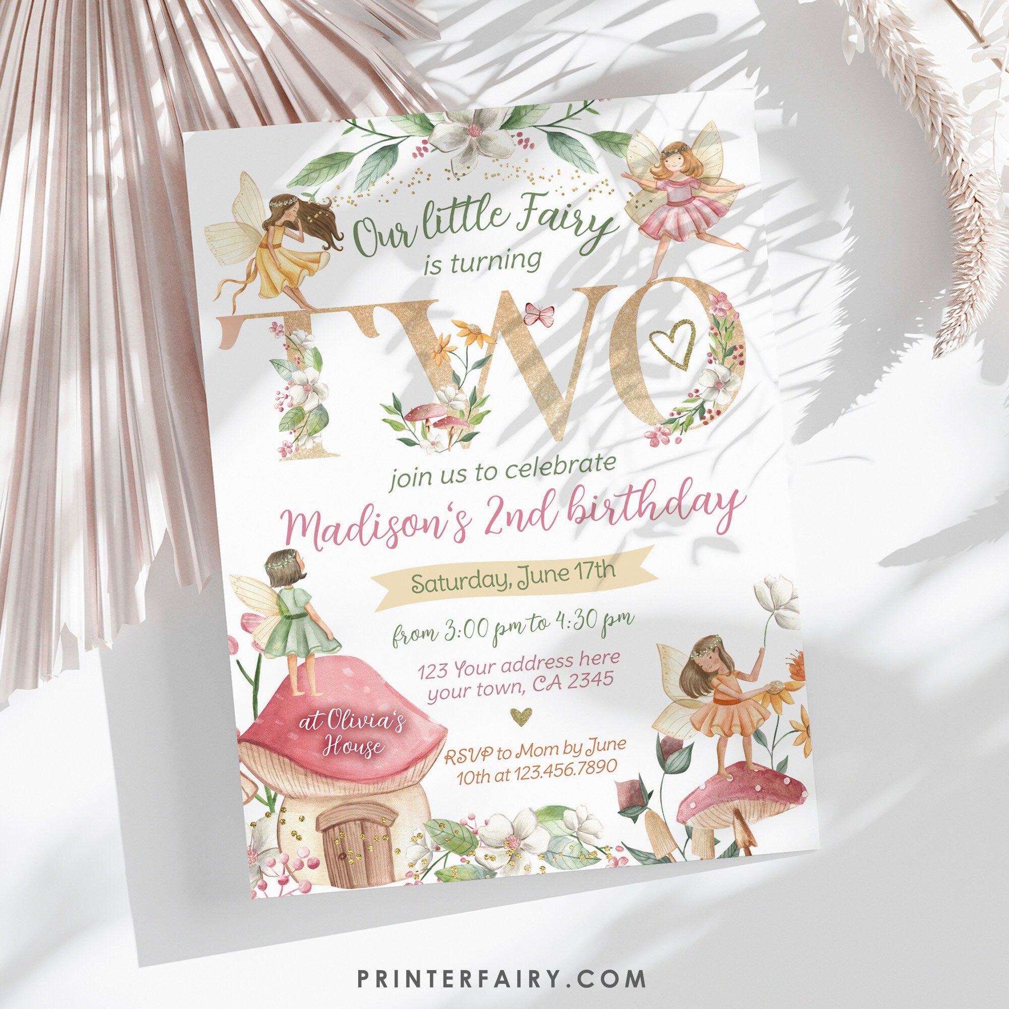 Editable Fairytale 2nd Birthday Invitation, Floral Garden Party (Digital Item)