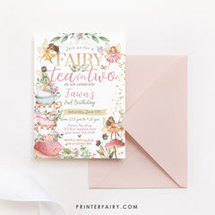 Fairy Tea Party Invitation, Second Birthday, Floral (Editable Digital Download)