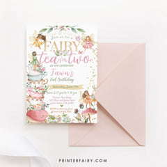 Fairy Tea Party Invitation, Second Birthday, Floral (Editable Digital Download)