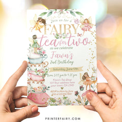 Fairy Tea Party Invitation, Second Birthday, Floral (Editable Digital Download)