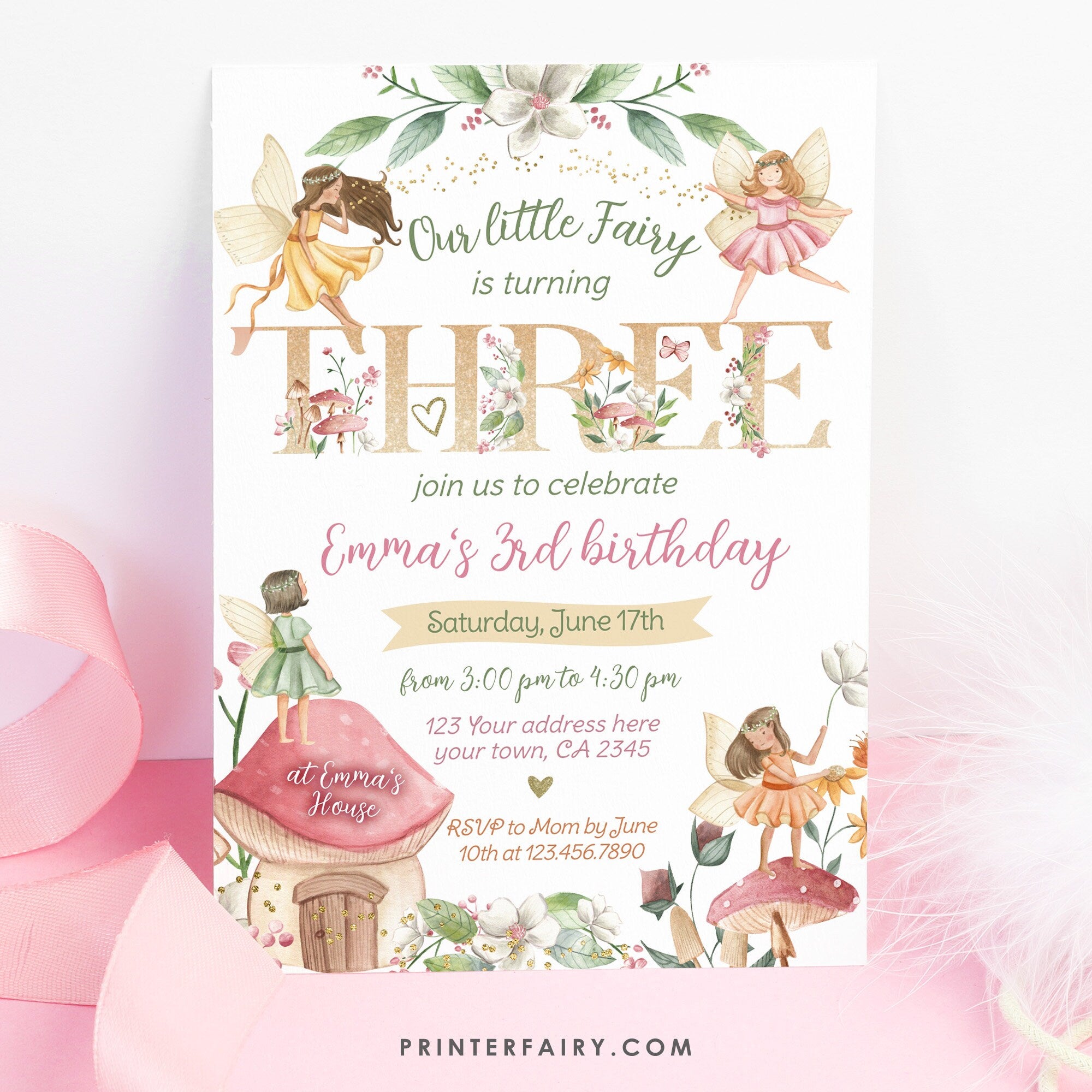 Editable Fairytale Birthday Invitation, Autumn Floral Party (Digital Item)