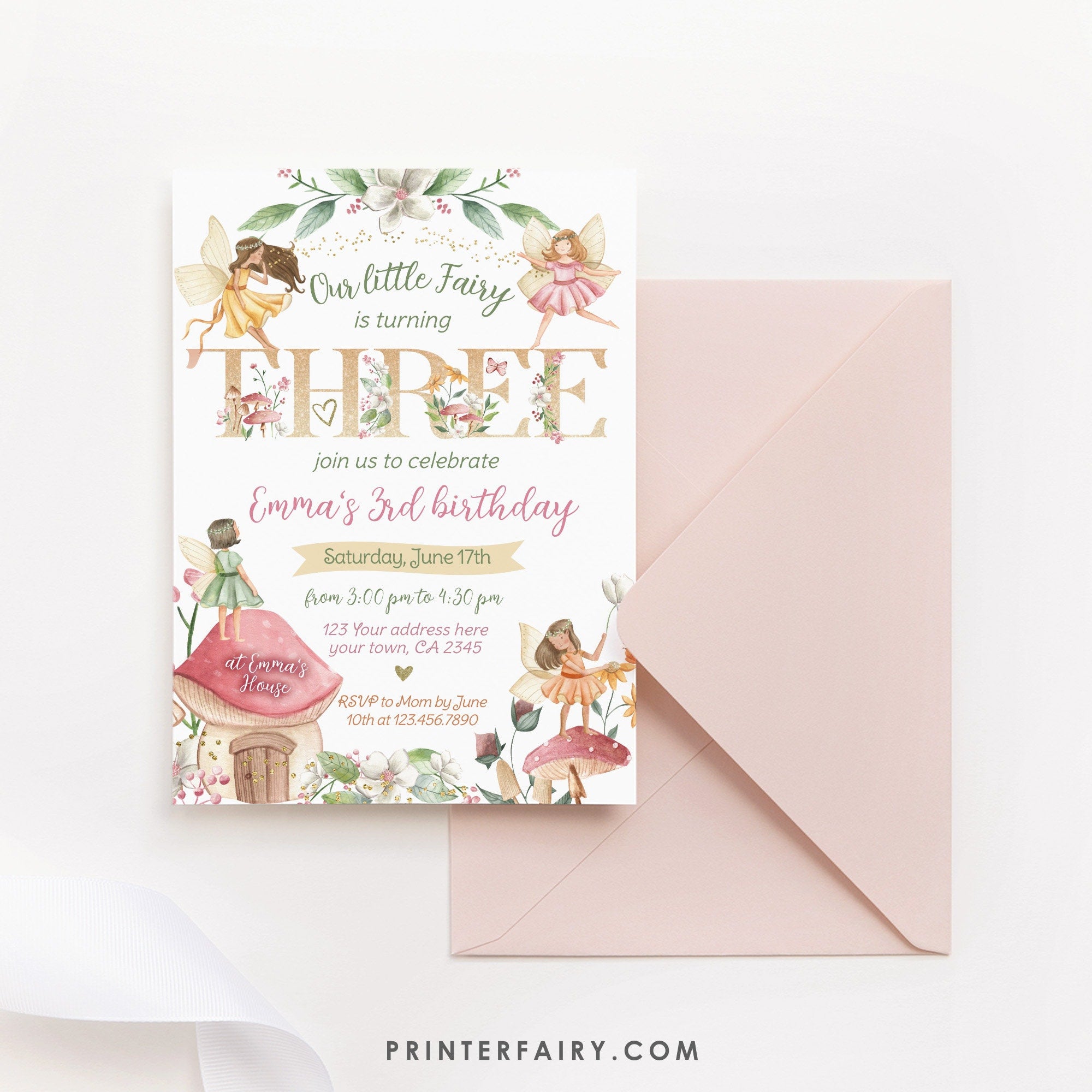 Editable Fairytale Birthday Invitation, Autumn Floral Party (Digital Item)