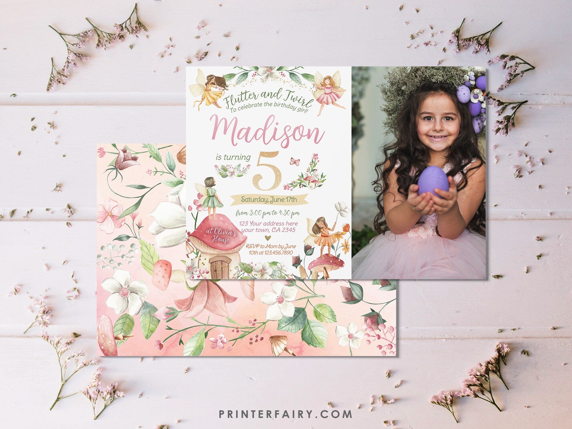 Editable Fairytale Birthday Invitation, Autumn Floral Garden (Digital Item)