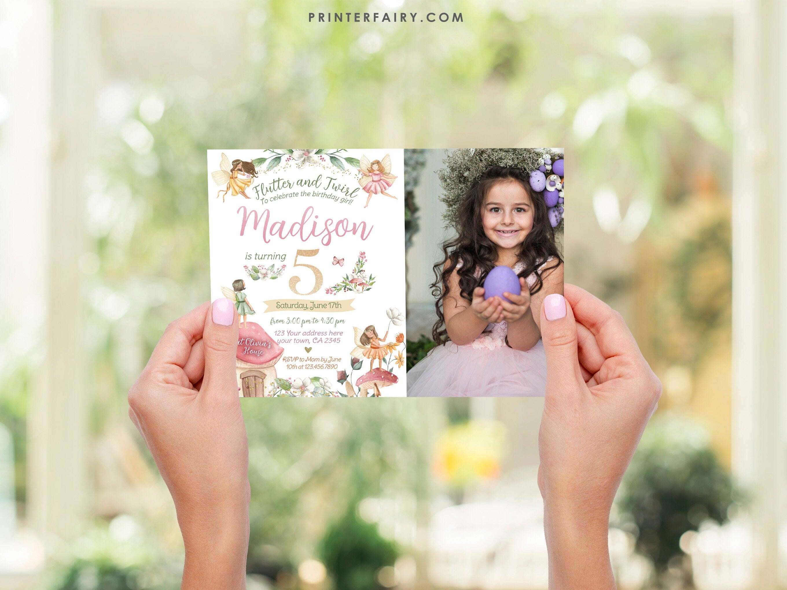 Editable Fairytale Birthday Invitation, Autumn Floral Garden (Digital Item)