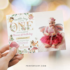 Editable Fairy 1st Birthday Invitation, Fall Floral (Digital Item)