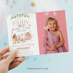 Editable Fairy Tea Party Birthday Invitation with Photo (Digital)
