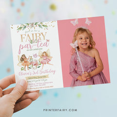 Editable Fairy Tea Party Birthday Invitation with Photo (Digital)