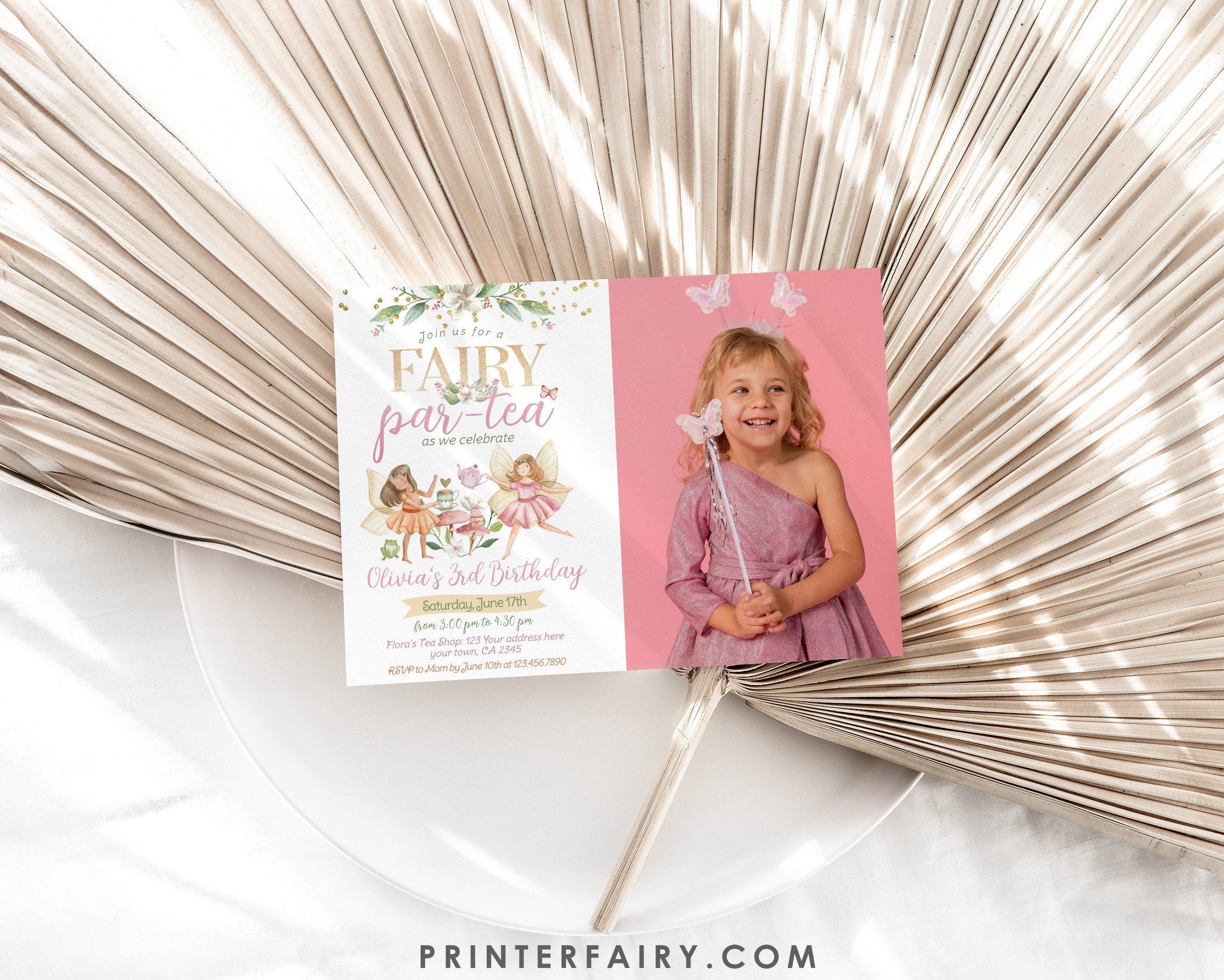 Editable Fairy Tea Party Birthday Invitation with Photo (Digital)