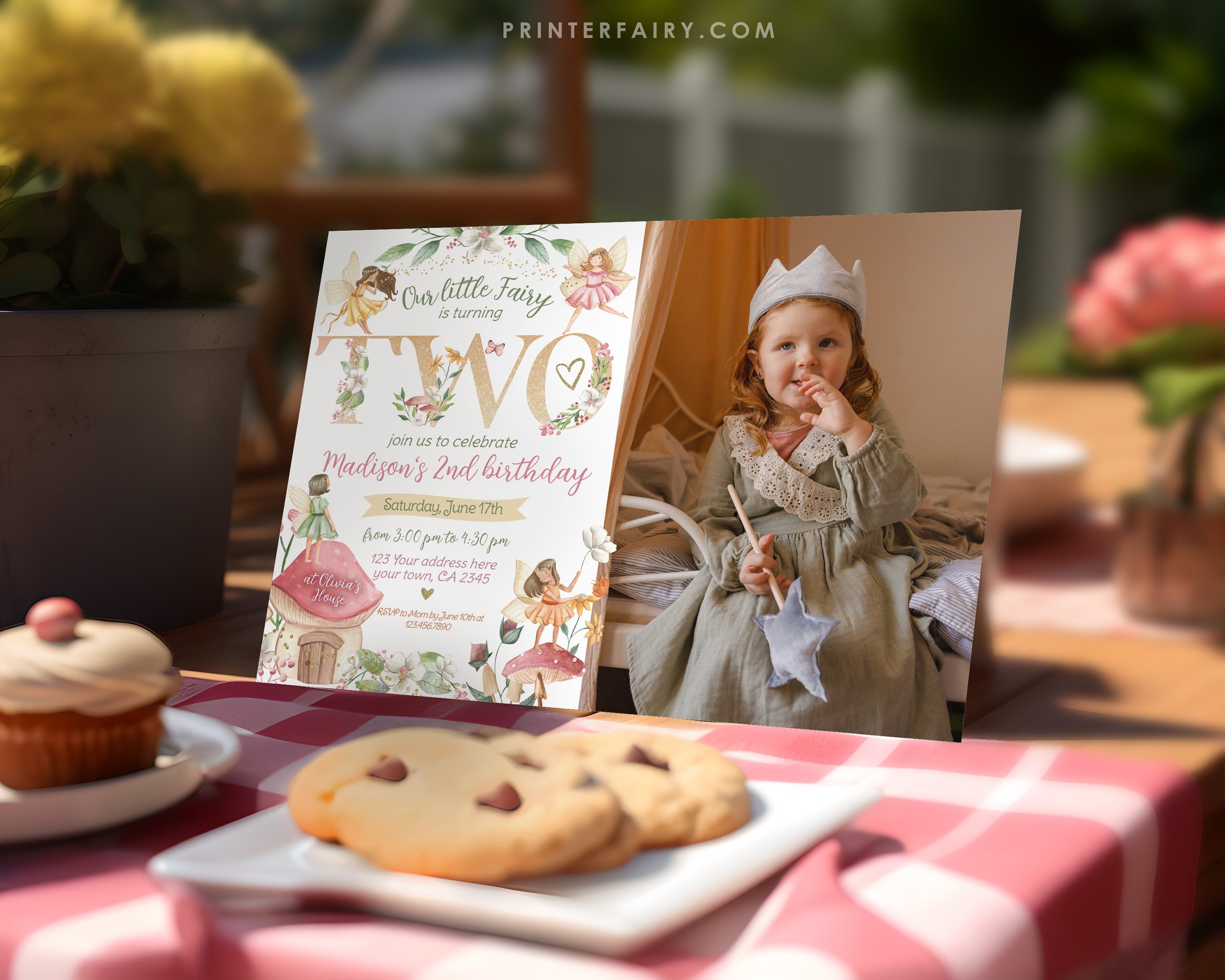 Editable Fairytale 2nd Birthday Invitation, Autumn Floral (Digital Item)