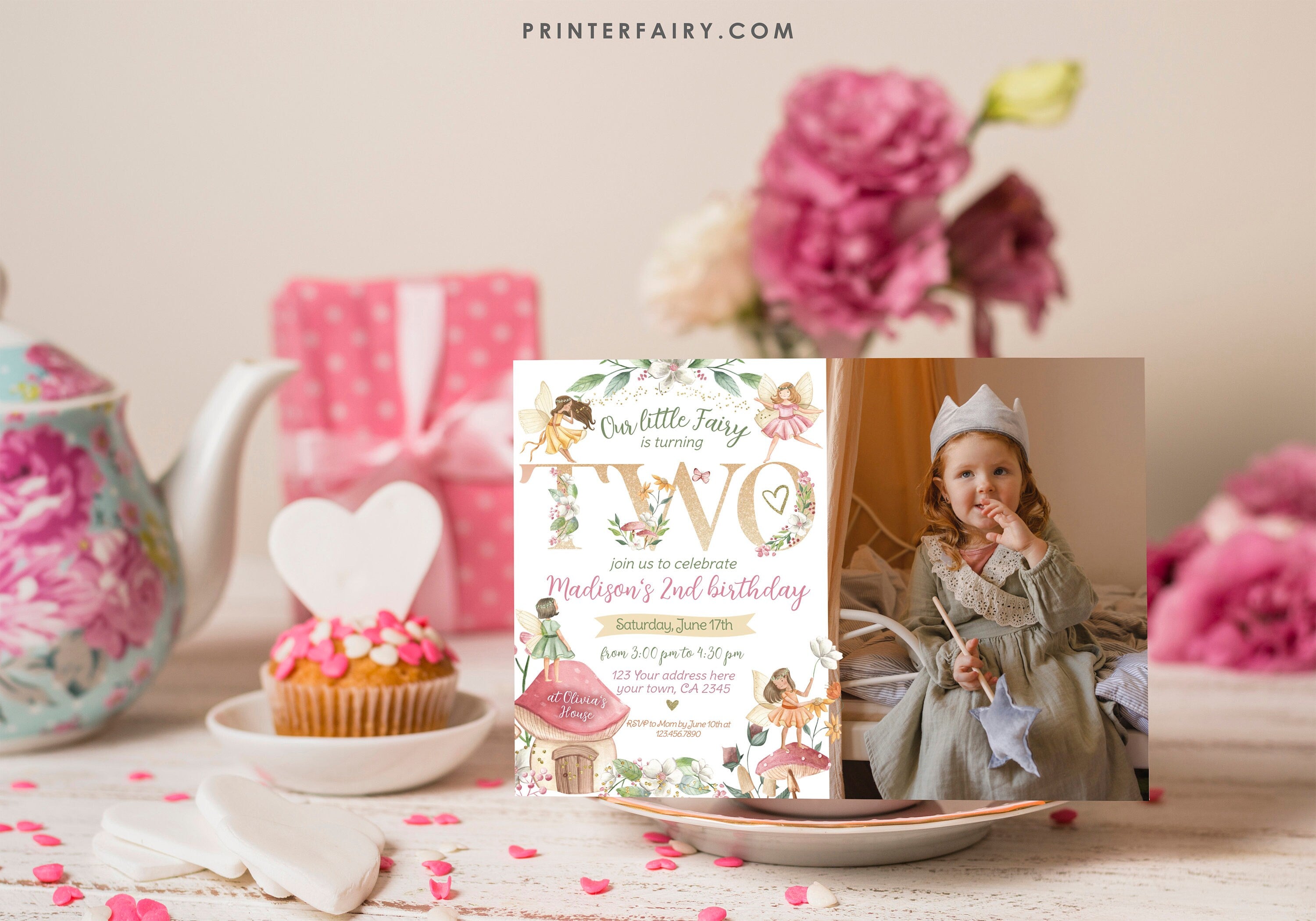 Editable Fairytale 2nd Birthday Invitation, Autumn Floral (Digital Item)