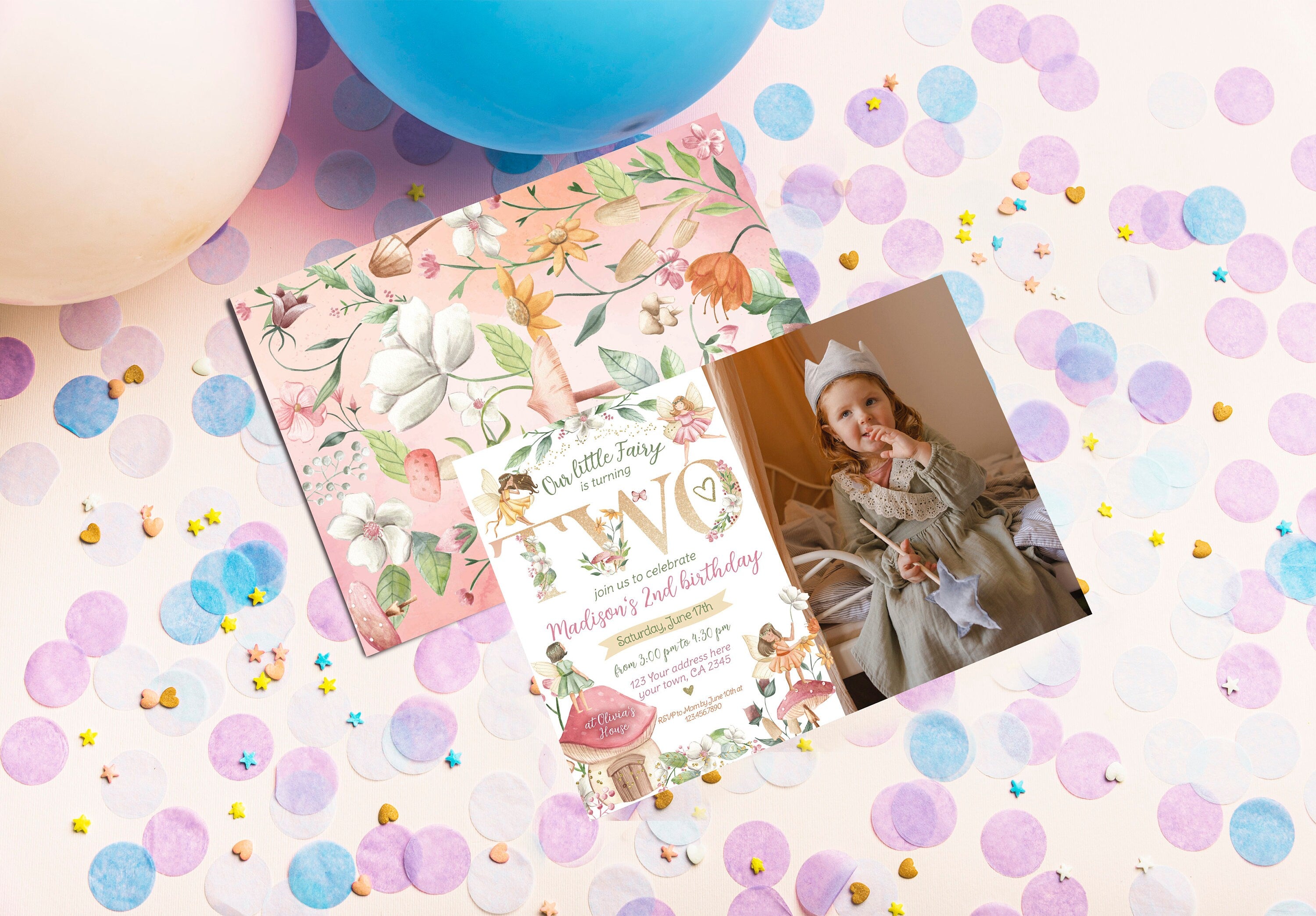 Editable Fairytale 2nd Birthday Invitation, Autumn Floral (Digital Item)