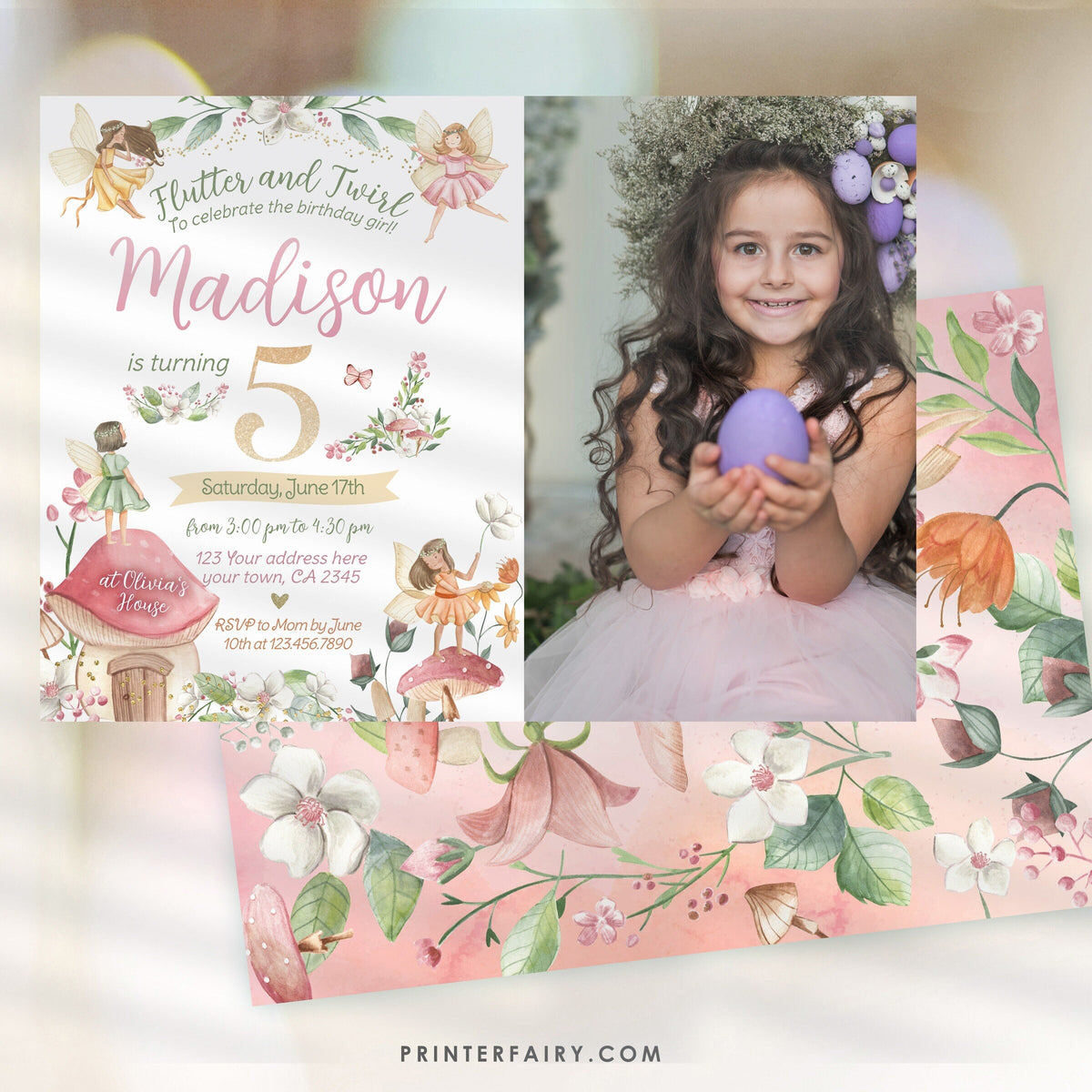 Editable Fairytale Birthday Invitation, Autumn Floral Garden (Digital Item)