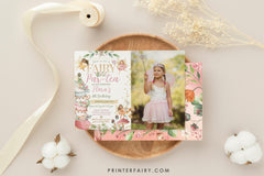 Editable Fairy Tea Party Birthday Invitation, Floral Autumn (Digital)