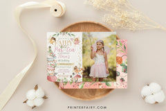 Editable Fairy Tea Party Birthday Invitation, Floral Autumn (Digital)