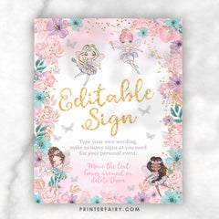 Fairy Ballerina Editable Welcome Sign, Floral Birthday Party (Digital Download)