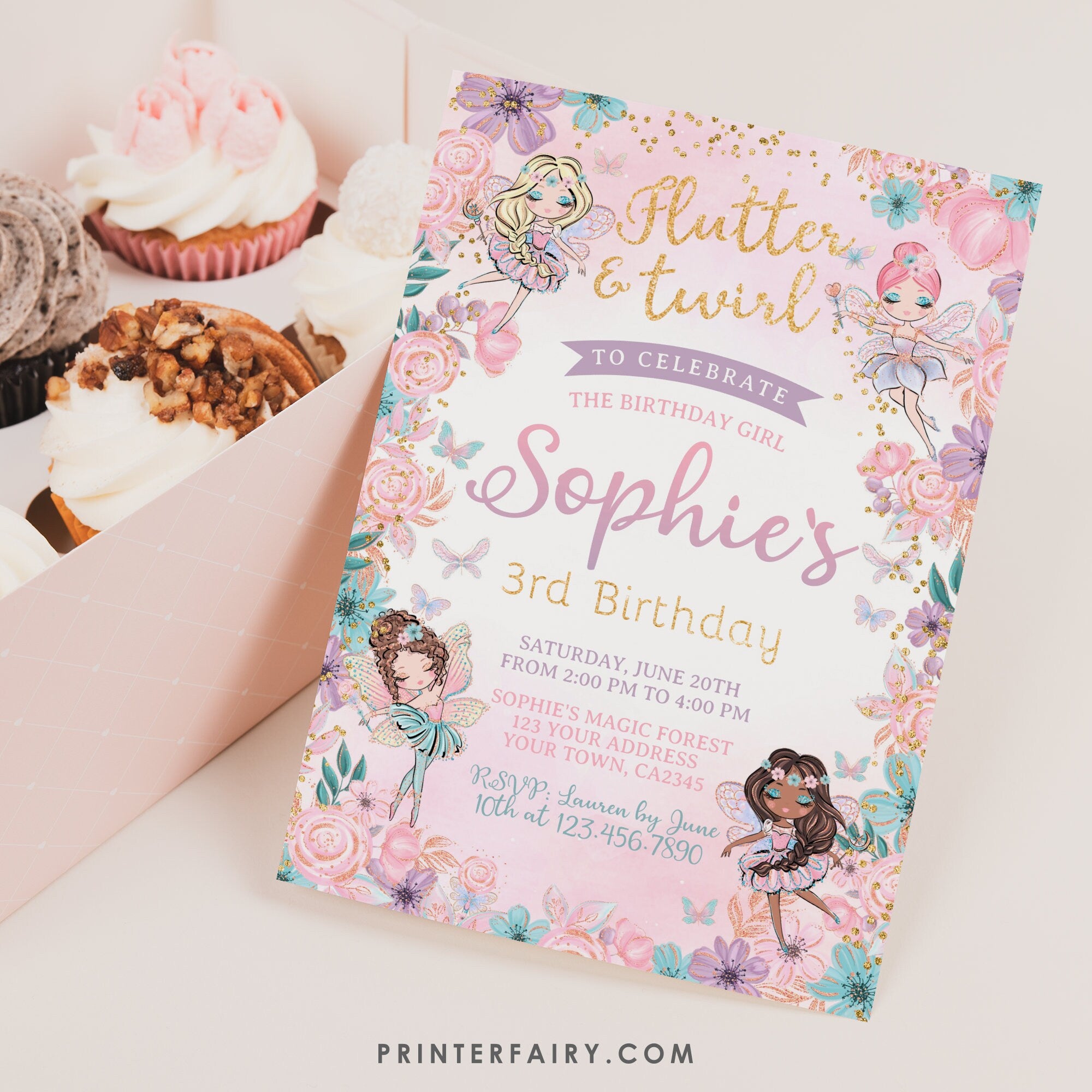 Fairy Ballerina Birthday Invitation, Editable Template (Digital Download)