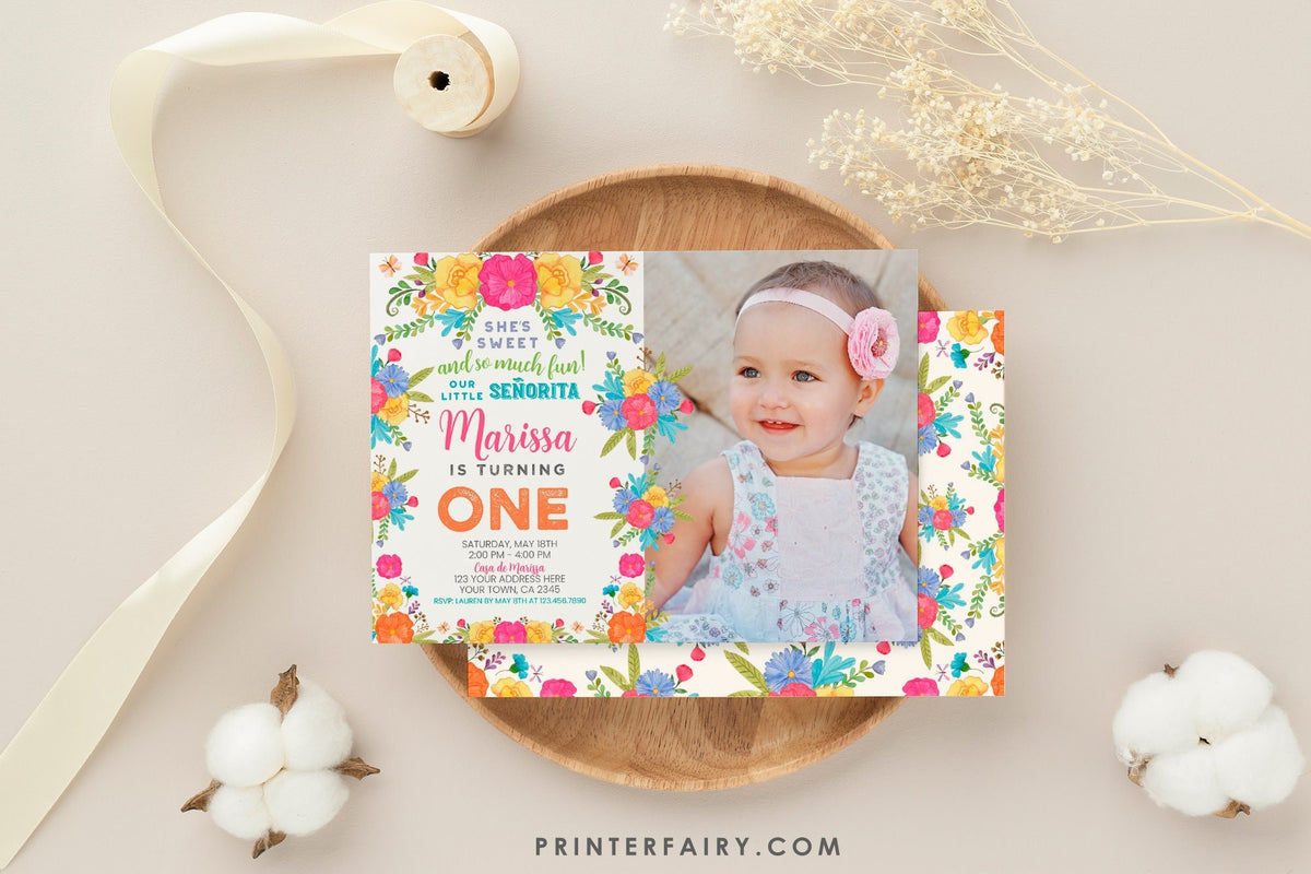 Editable Fiesta 1st Birthday Invitation, Little Senorita (Digital Invite)