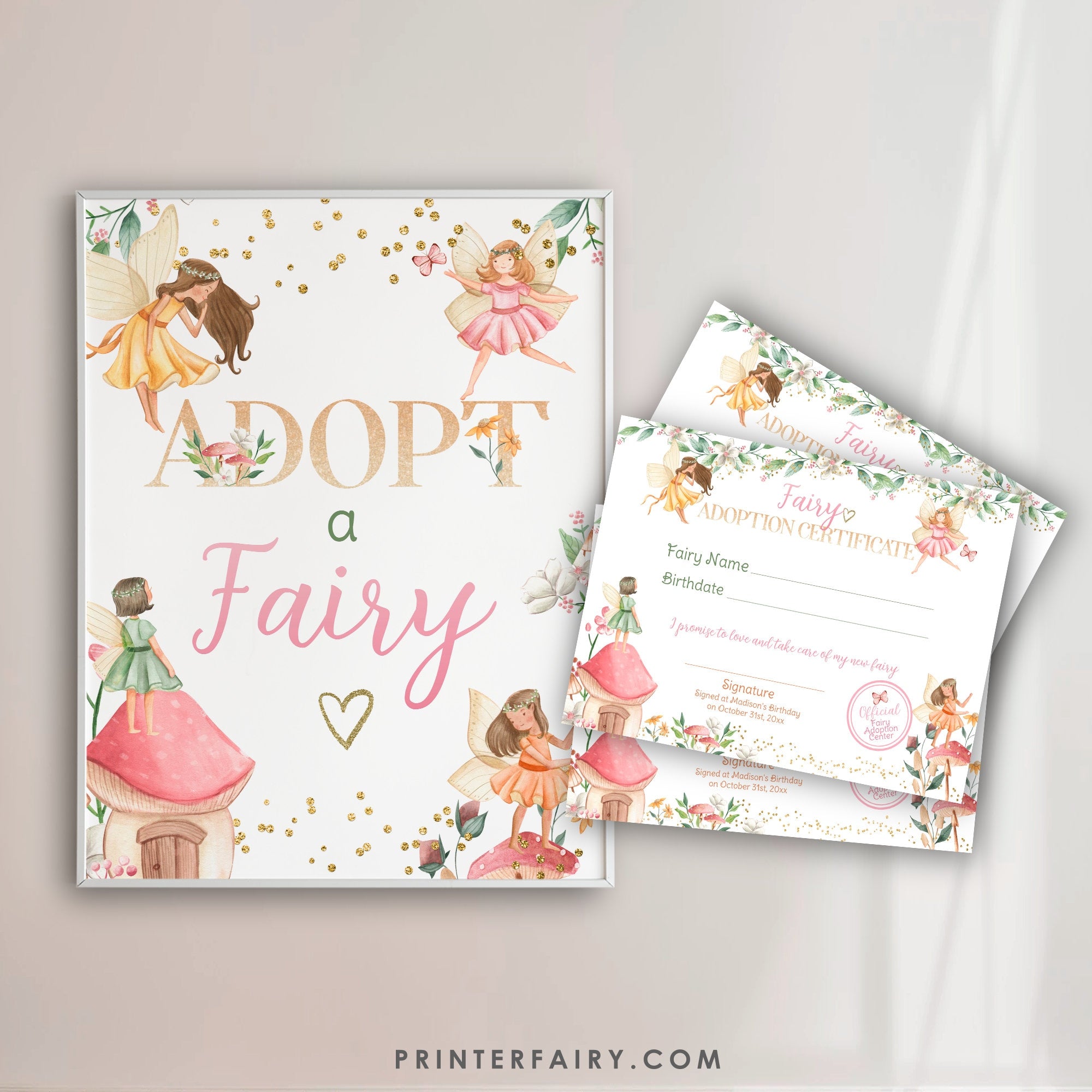 Fairy Adoption Sign and Certificate, Floral Garden Party (Digital Sign)