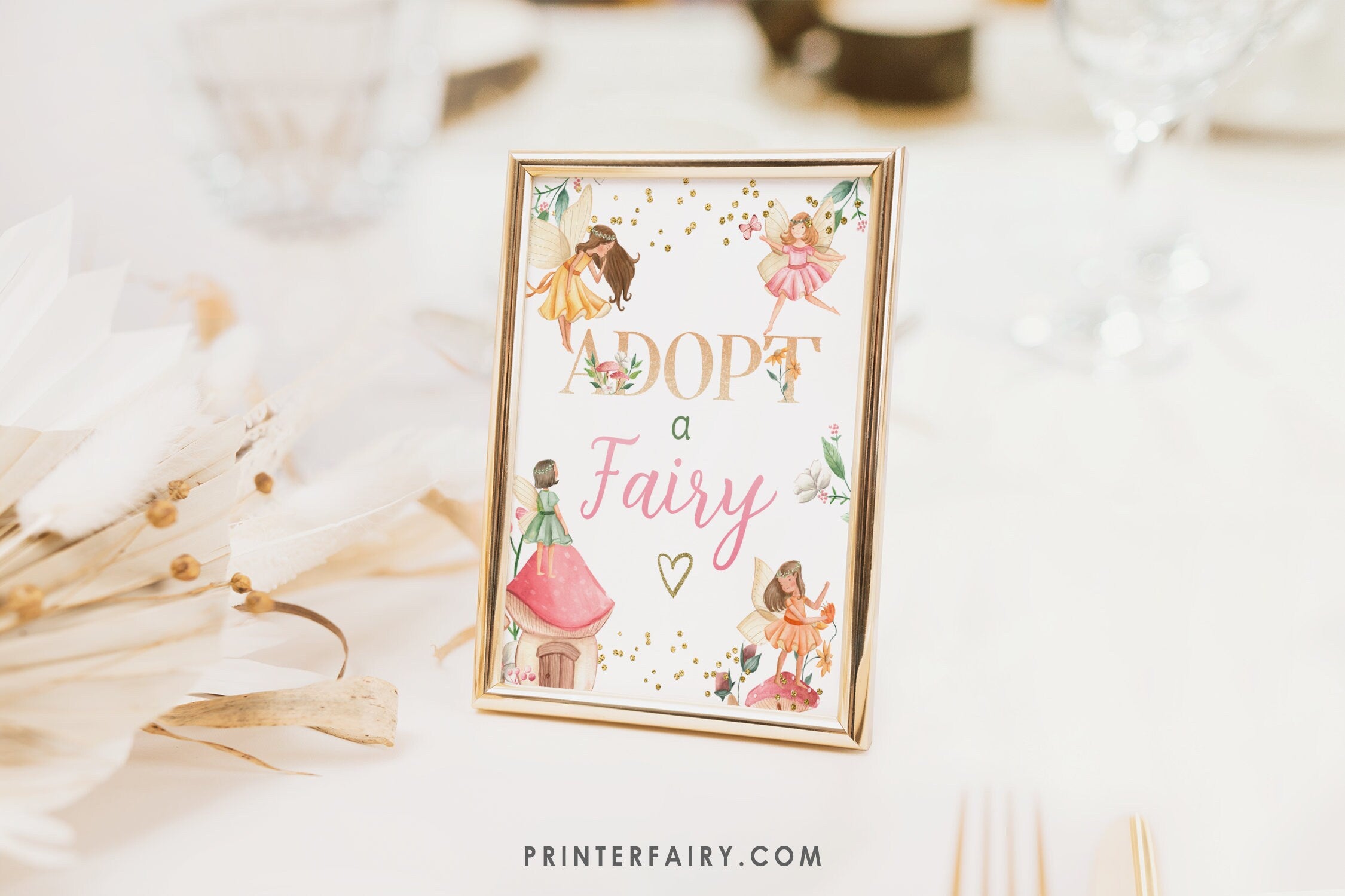 Fairy Adoption Sign and Certificate, Floral Garden Party (Digital Sign)