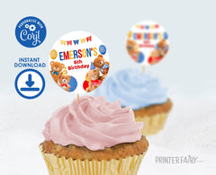 Editable Bear Birthday Cupcake Toppers, Teddy Bear Party (Digital Item)