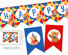 Bear Birthday Party Banner, Editable Garland (Digital Download)