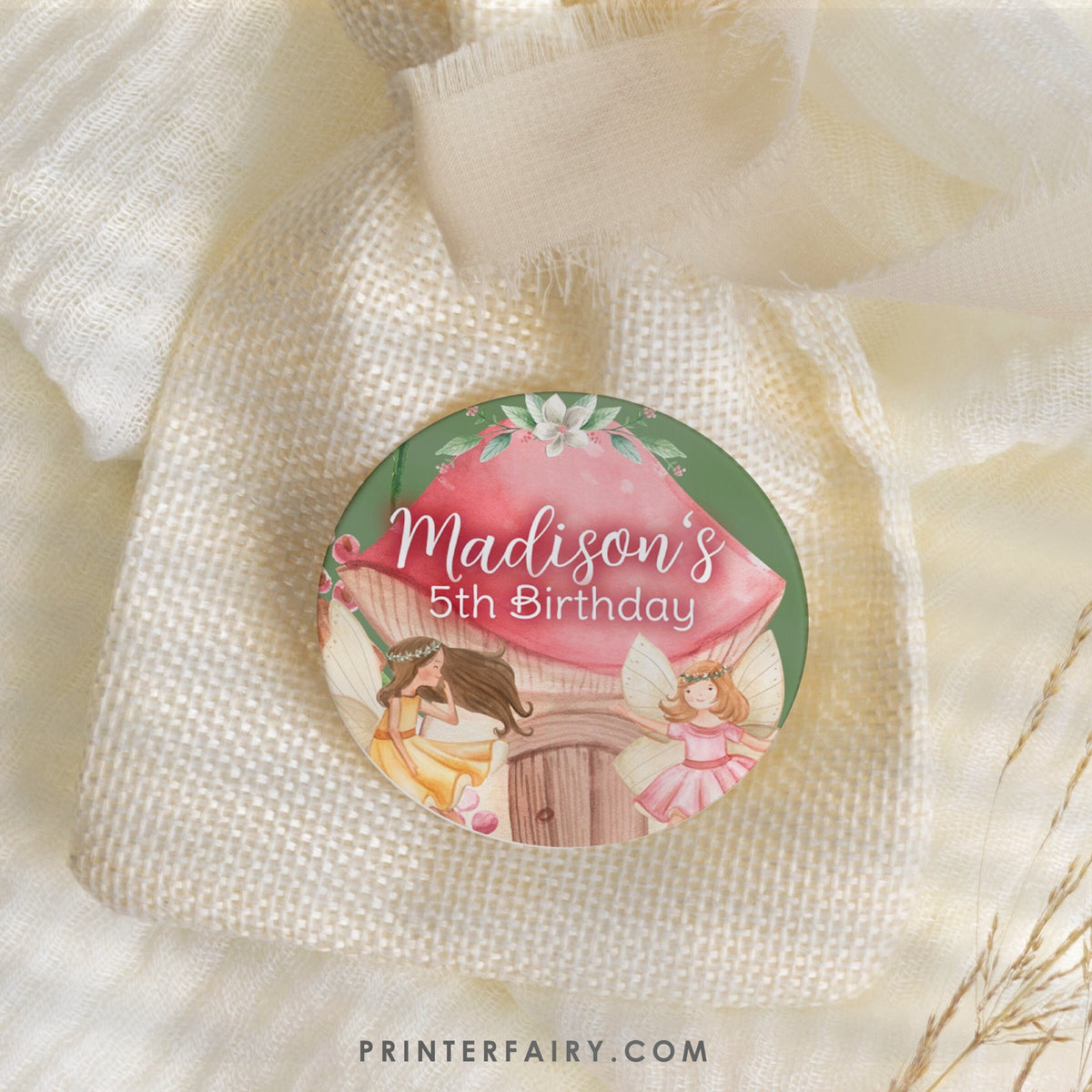 Editable Fairy Birthday Muffin Toppers, Favor Bag Labels (Instant Download)