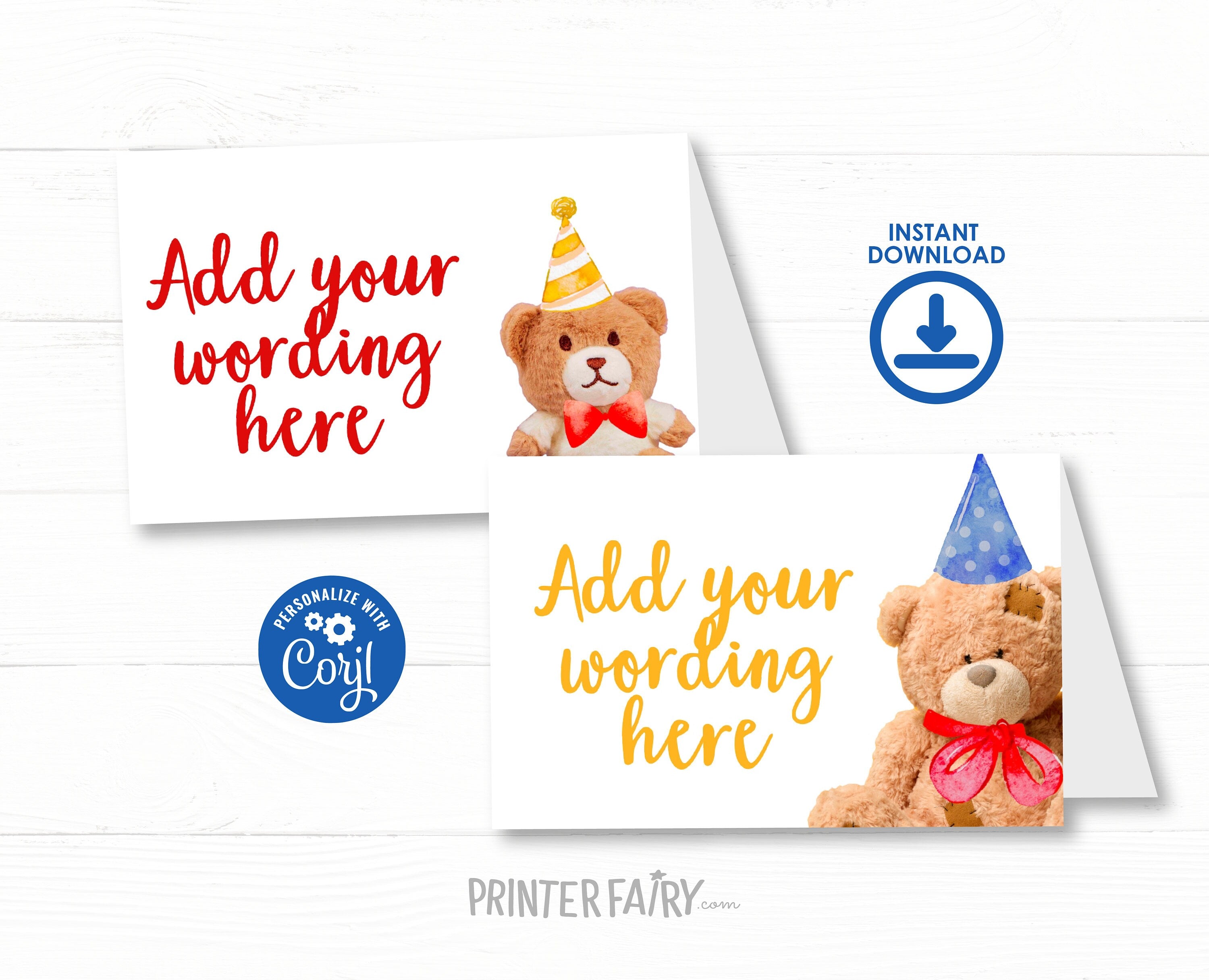 Editable Bear Birthday Party Food Tents, Teddy Bear Labels (Digital Download)