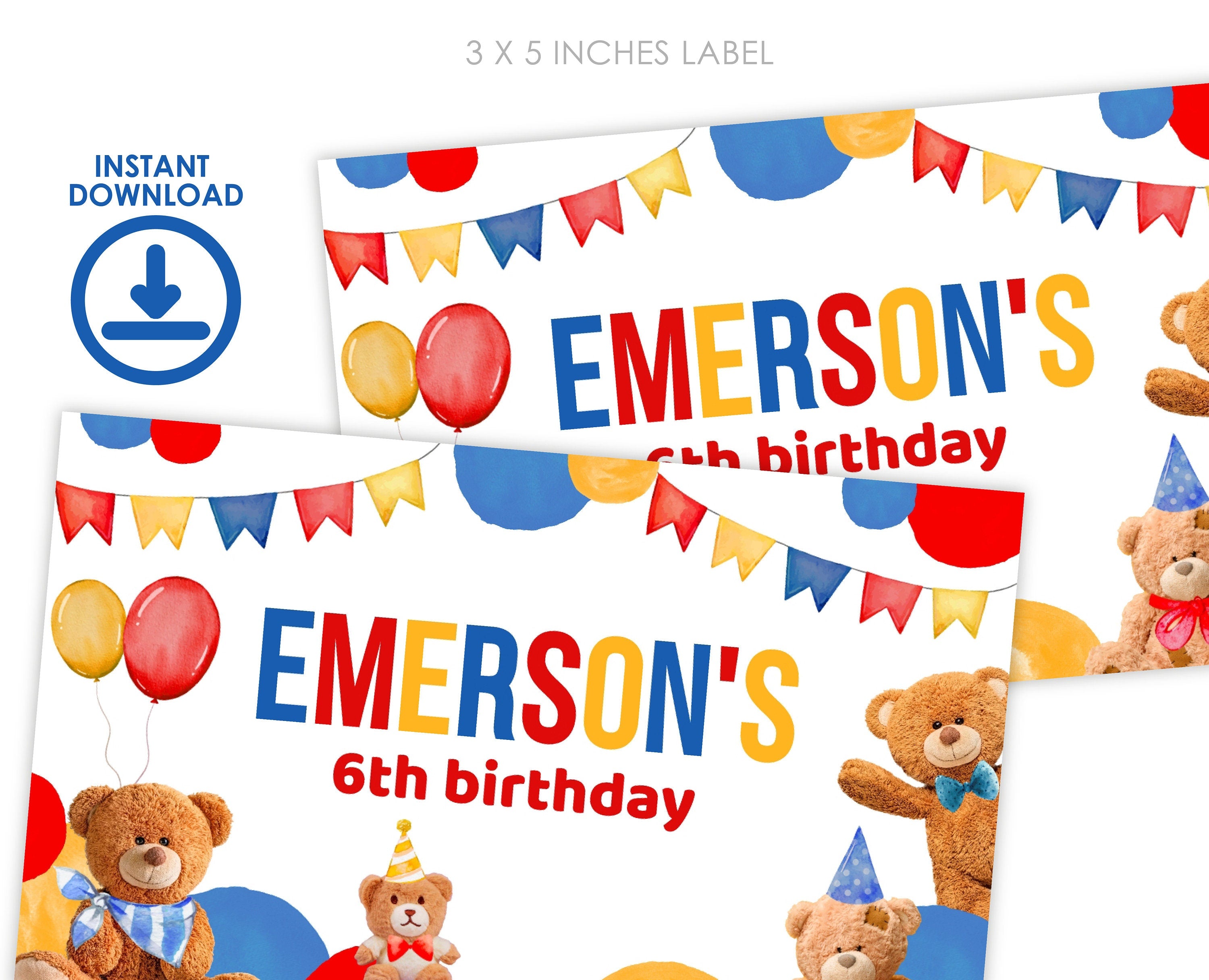 Bear Birthday Party Favor Box Label, Editable Gable Box (Digital Item)