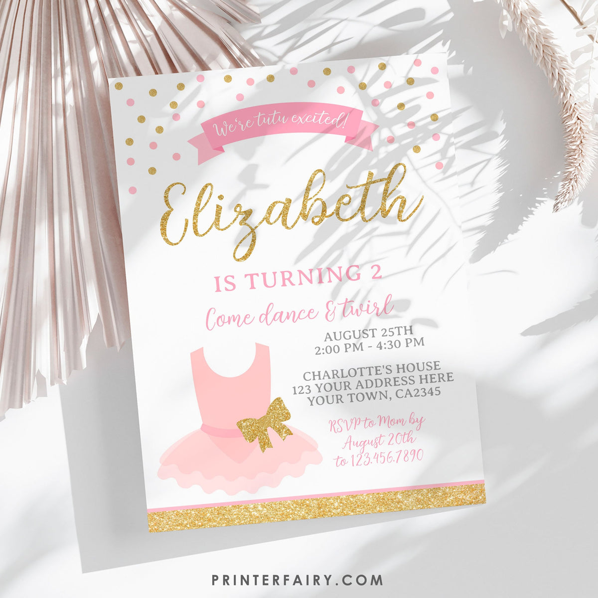 Editable Ballerina Birthday Invitation, Tutu Dance Party (INSTANT DOWNLOAD)