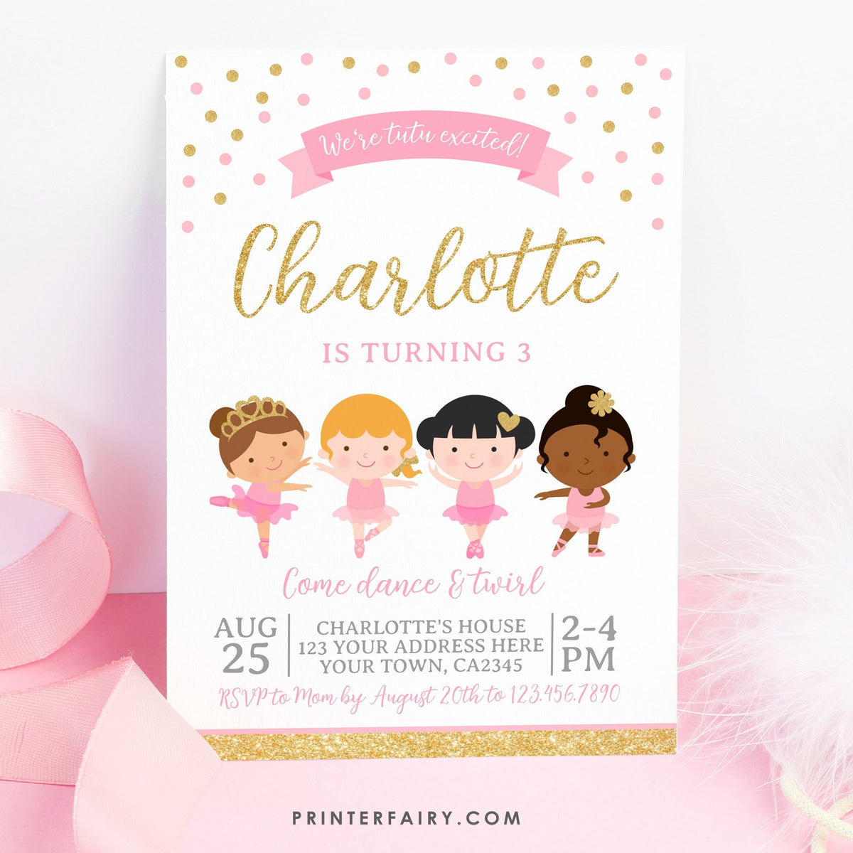 Editable Ballerina Birthday Invitation, Dance Party (Instant Download)