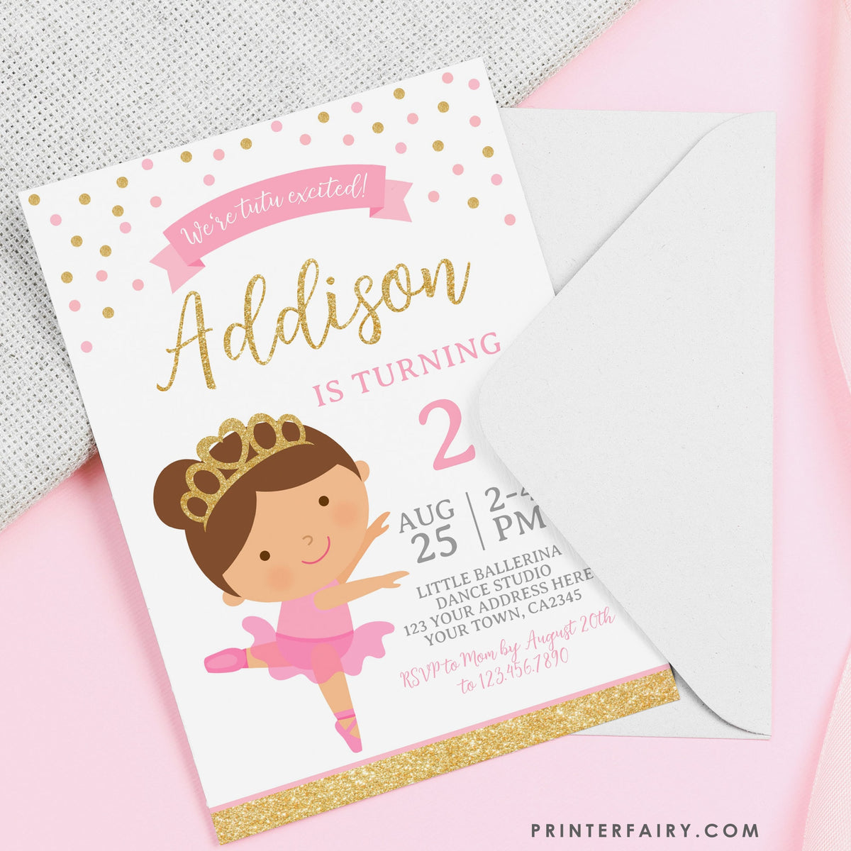 Editable Ballerina Birthday Invitation, Tutu Party (Instant Download)