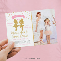 Ballerina Birthday Invitation, Photo, Siblings Party (Instant Download)