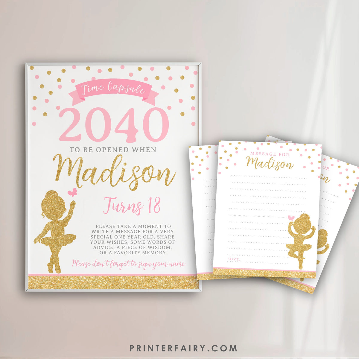 Ballerina First Birthday Time Capsule Sign, Editable (Digital Download)
