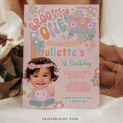 Groovy One 1st Birthday Invitation, Floral 70s Party (Digital Template)