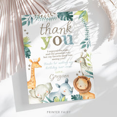 Wild Animals Safari Editable Thank You Cards for Any Age