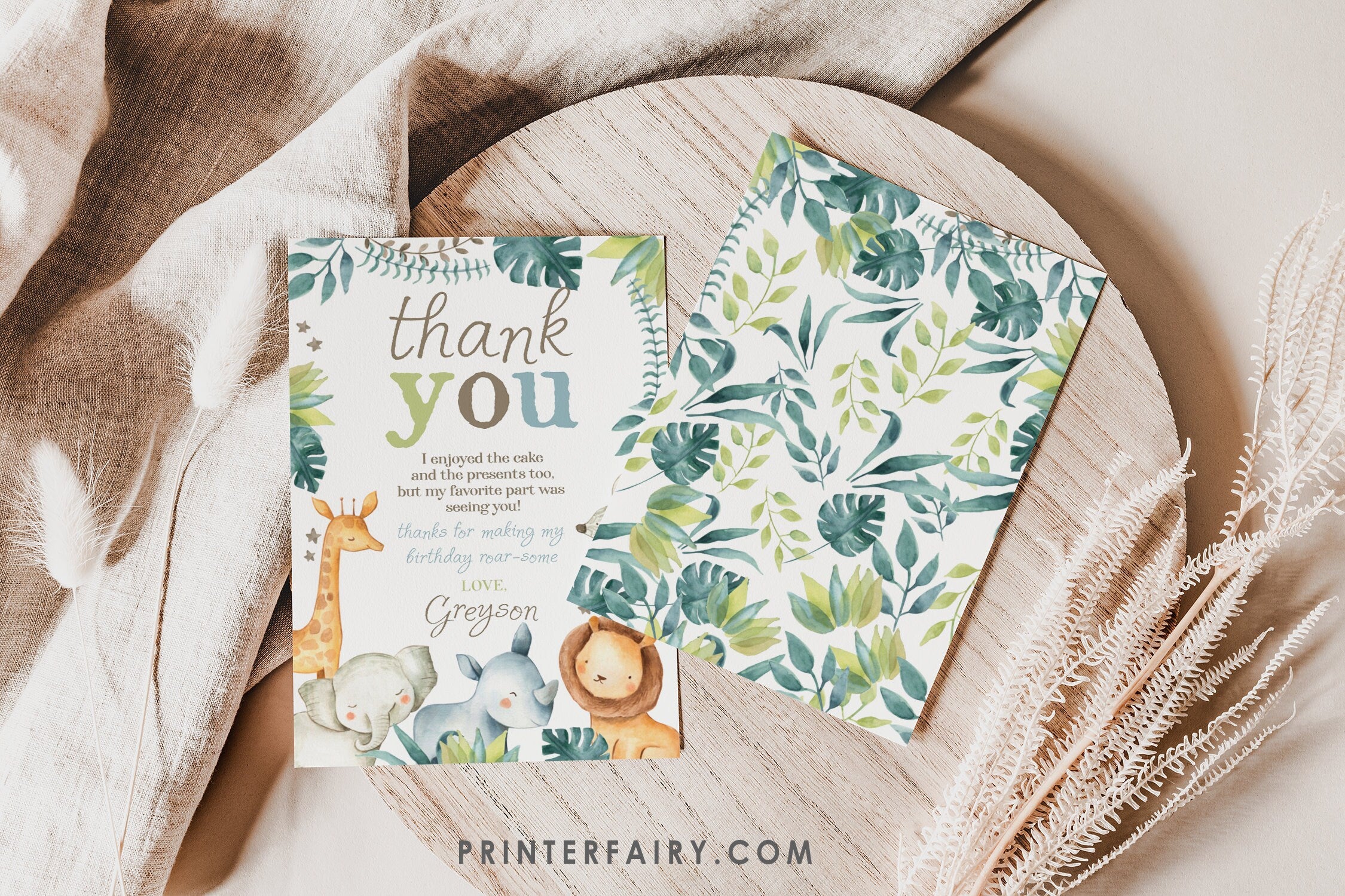 Wild Animals Safari Editable Thank You Cards for Any Age
