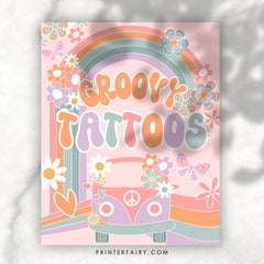Groovy Tattoo Station Sign, Hippie Rainbow Party Decor (Digital Download)