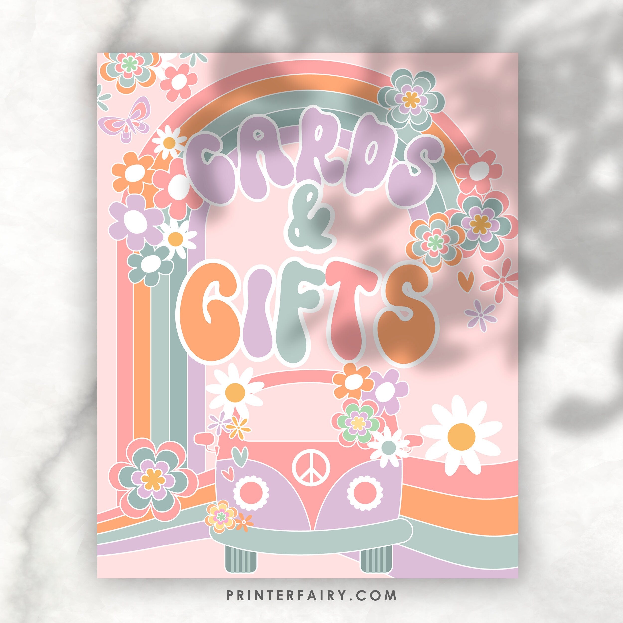 Groovy Cards and Gifts Sign, 70s Hippie Party Decor (Digital Download)