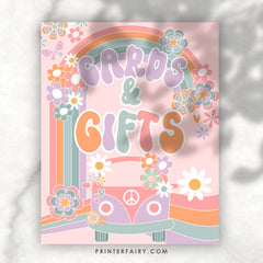 Groovy Cards and Gifts Sign, 70s Hippie Party Decor (Digital Download)