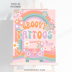 Groovy Tattoo Station Sign, Hippie Rainbow Party Decor (Digital Download)